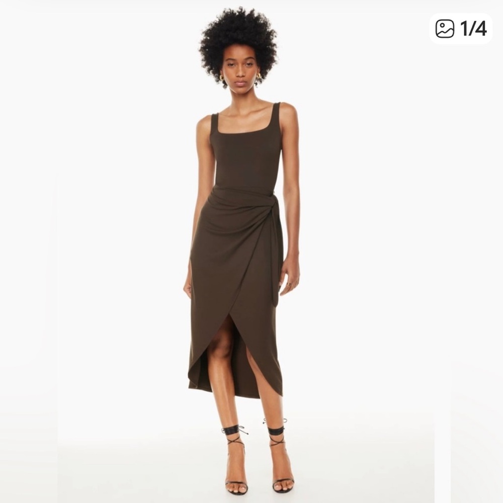 Aritzia Saturn Linen MIDI Wrap Sleeveless Dress in Shitake Grey Color Size 2